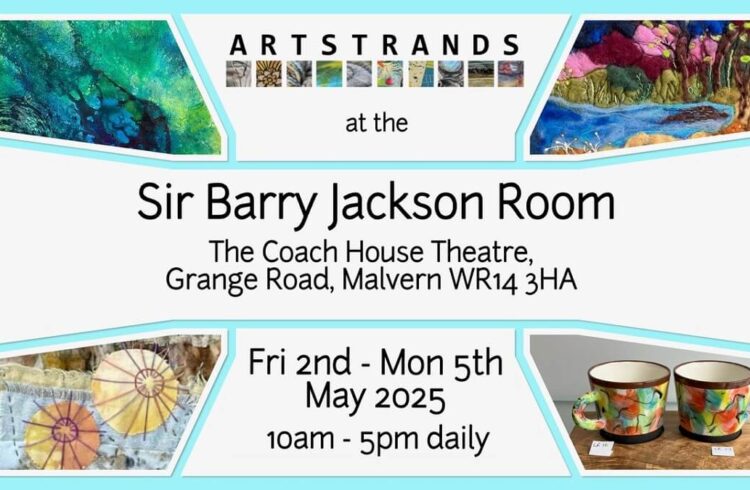 Examples of artwork by members of Artstrands, including textiles and pottery