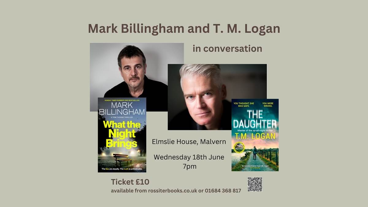 Photos of the authors Mark Billingham and T.M. Logan along with covers of their books