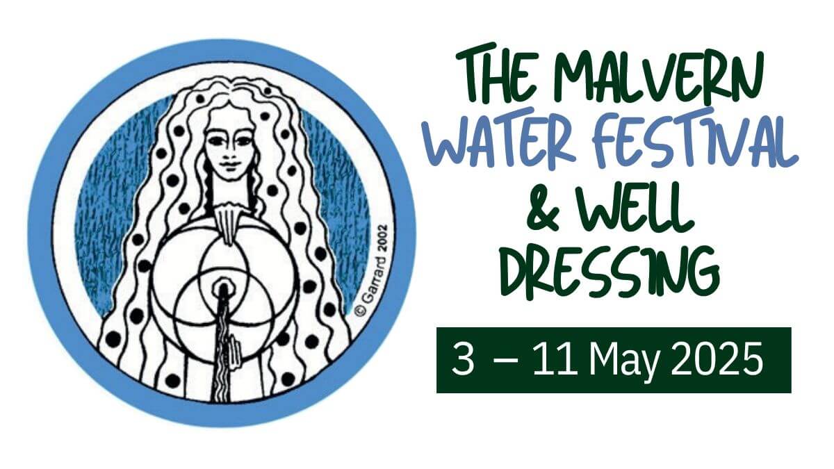 Malvern Water Festival logo with image by Rose Garrard
