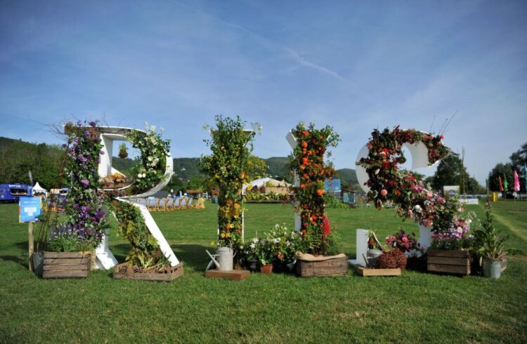 RHS Malvern sign made from flowers